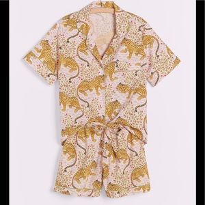 Anthropologie Printfresh Cheetah Shortie Sleep Set PJ Pajama Top & Short Small